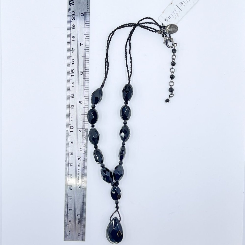 NWT - WHBM - Black Glass Beaded Y Style Teardrop Pendant Chocker Necklace - Picture 8 of 8